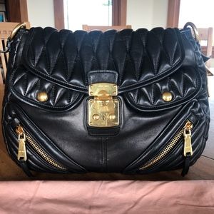 Miu Miu Nappa Leather Biker Hobo Black